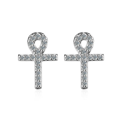 1 Pair Casual Simple Style Cross Inlay Copper Zircon White Gold Plated Drop Earrings