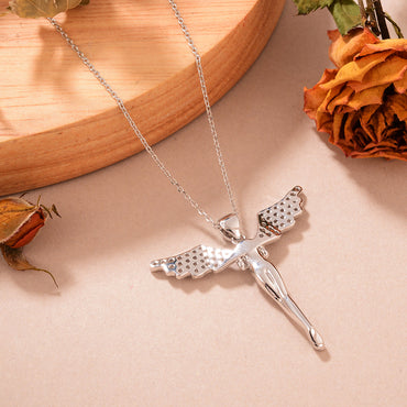 Ig Style Sweet Angel Copper Plating Inlay Zircon White Gold Plated Pendant Necklace