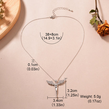 Ig Style Sweet Angel Copper Plating Inlay Zircon White Gold Plated Pendant Necklace