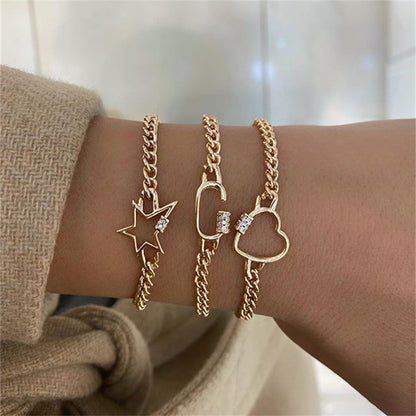 Simple Style Streetwear Round Heart Shape Solid Color 18k Gold Plated Silver Plated Rhinestones Zircon Alloy Iron Copper Wholesale Bracelets