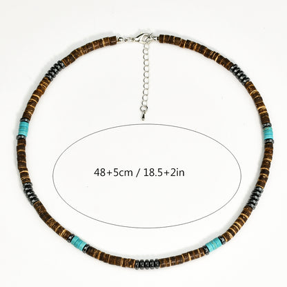 Casual Handmade Geometric Artificial Gemstones Turquoise Beaded Silver Plated Men's Necklace