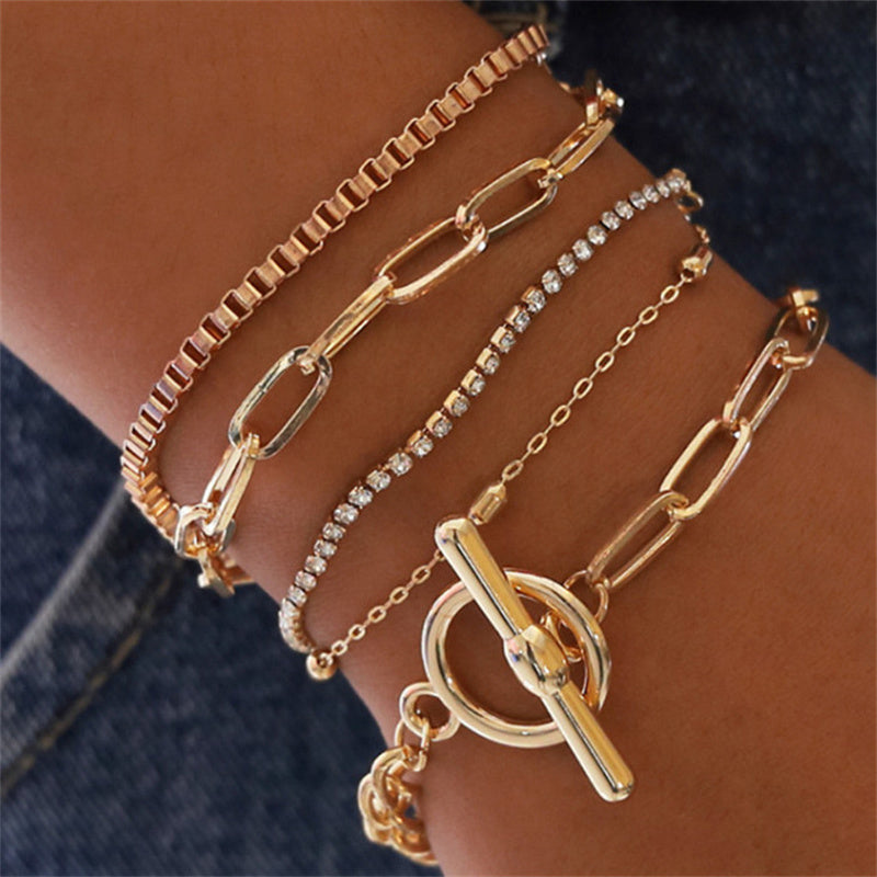 Simple Style Streetwear Round Heart Shape Solid Color 18k Gold Plated Silver Plated Rhinestones Zircon Alloy Iron Copper Wholesale Bracelets