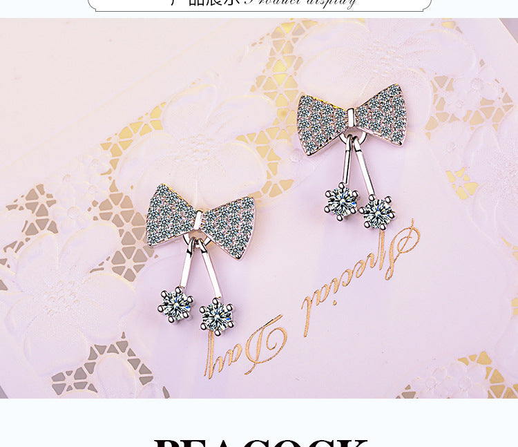 1 Pair Sweet Bow Knot Plating Inlay Copper Zircon White Gold Plated Drop Earrings