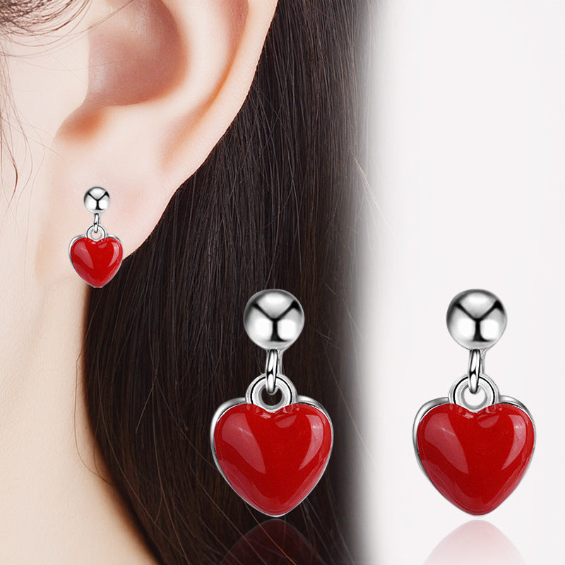 1 Pair Sweet Simple Style Heart Shape Epoxy Copper Drop Earrings