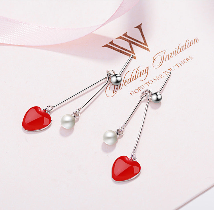 1 Pair Ig Style Heart Shape Tassel Epoxy Inlay Copper Pearl Drop Earrings