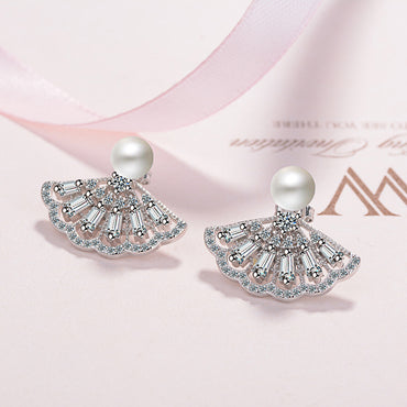 1 Pair Lady Sector Plating Inlay Copper Pearl Zircon Rose Gold Plated White Gold Plated Ear Studs