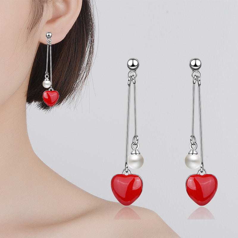 1 Pair Ig Style Heart Shape Tassel Epoxy Inlay Copper Pearl Drop Earrings