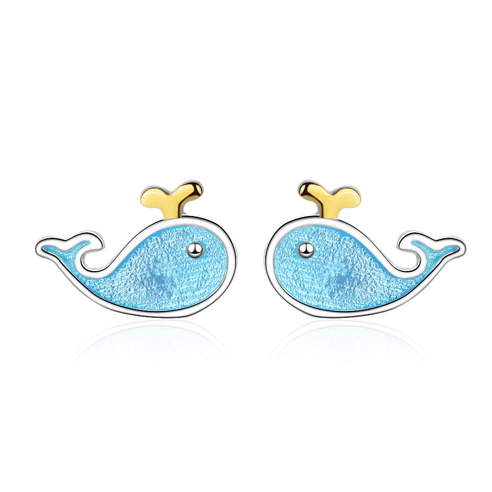 1 Piece Casual Cute Whale Epoxy Copper Ear Studs