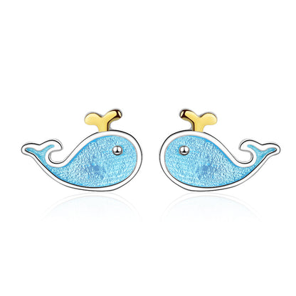 1 Piece Casual Cute Whale Epoxy Copper Ear Studs