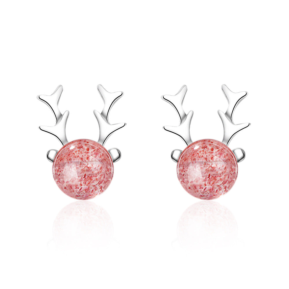 1 Pair Simple Style Classic Style Antlers Inlay Copper Strawberry Quartz Ear Studs