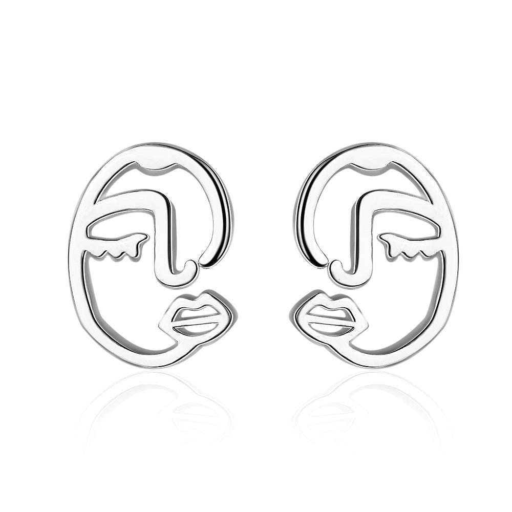 1 Pair Ig Style Simple Style Human Face Abstract Plating Hollow Out Copper White Gold Plated Ear Studs