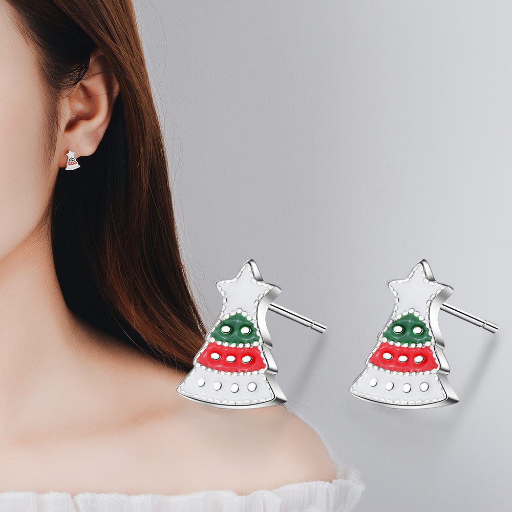 1 Pair Cute Christmas Tree Flower Snowman Epoxy Plating Inlay Copper Zircon Earrings