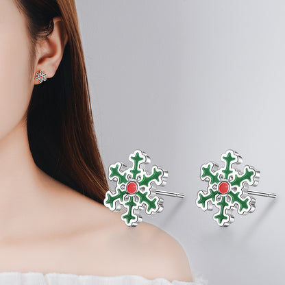 1 Pair Cute Christmas Tree Flower Snowman Epoxy Plating Inlay Copper Zircon Earrings