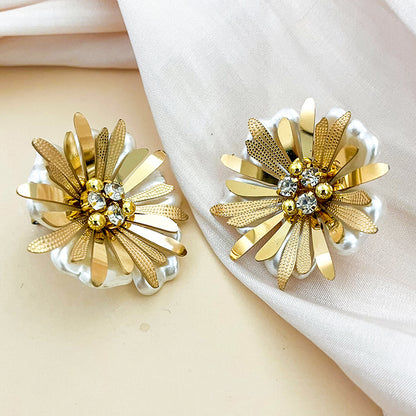 1 Pair Elegant Classical Romantic Flower Plating Inlay Stainless Steel Pearl Zircon Gold Plated Ear Studs