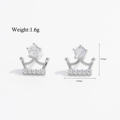 1 Pair Elegant Cute Sweet Moon Maple Leaf Crown Plating Hollow Out Inlay Sterling Silver Zircon White Gold Plated Rhodium Plated Ear Studs