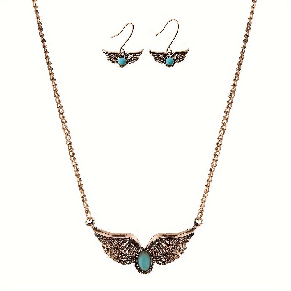 Retro Wings Alloy Inlay Turquoise Women's Jewelry Set