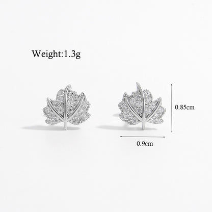 1 Pair Elegant Cute Sweet Moon Maple Leaf Crown Plating Hollow Out Inlay Sterling Silver Zircon White Gold Plated Rhodium Plated Ear Studs