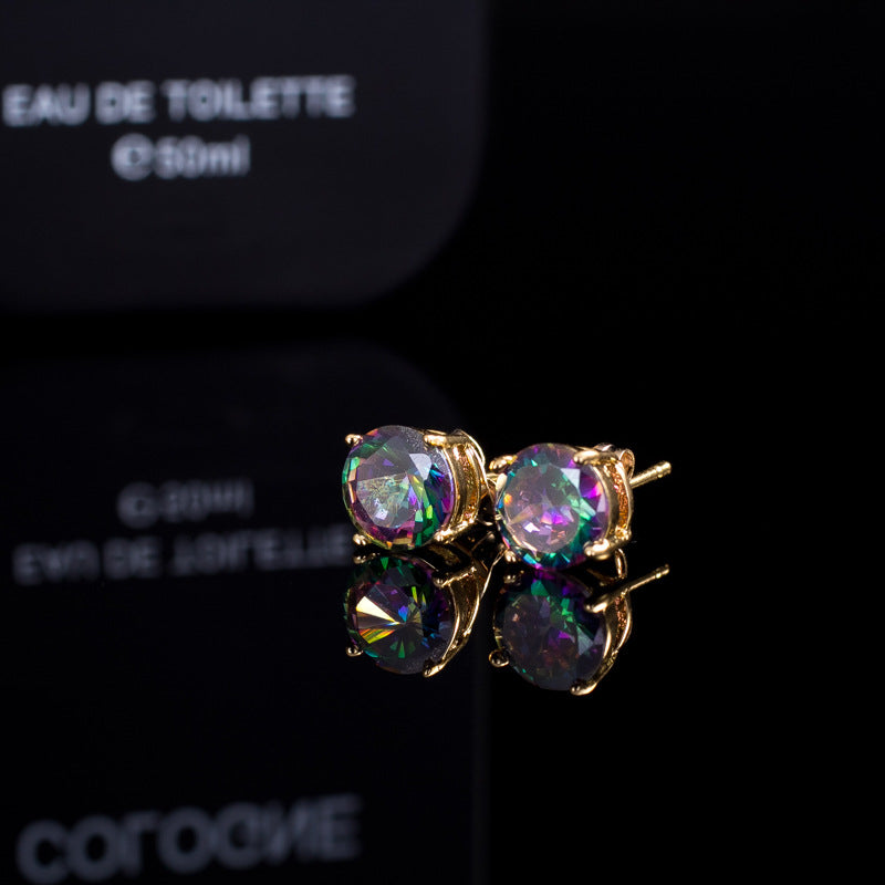 1 Pair Casual Elegant Commute Round Plating Inlay Copper Zircon 14k Gold Plated White Gold Plated Ear Studs