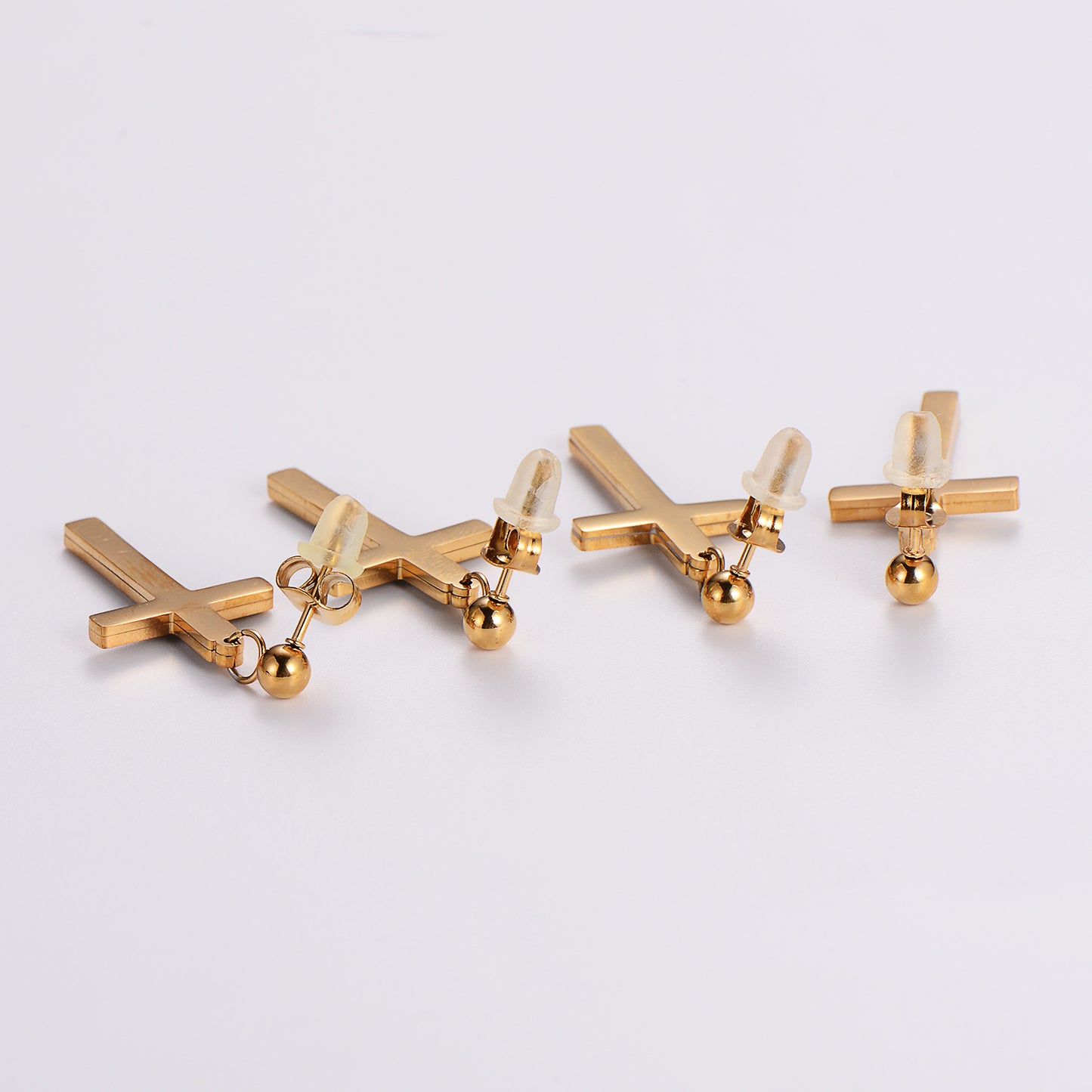 1 Pair Ig Style Simple Style Cross Plating Inlay Stainless Steel Rhinestones 18k Gold Plated Drop Earrings