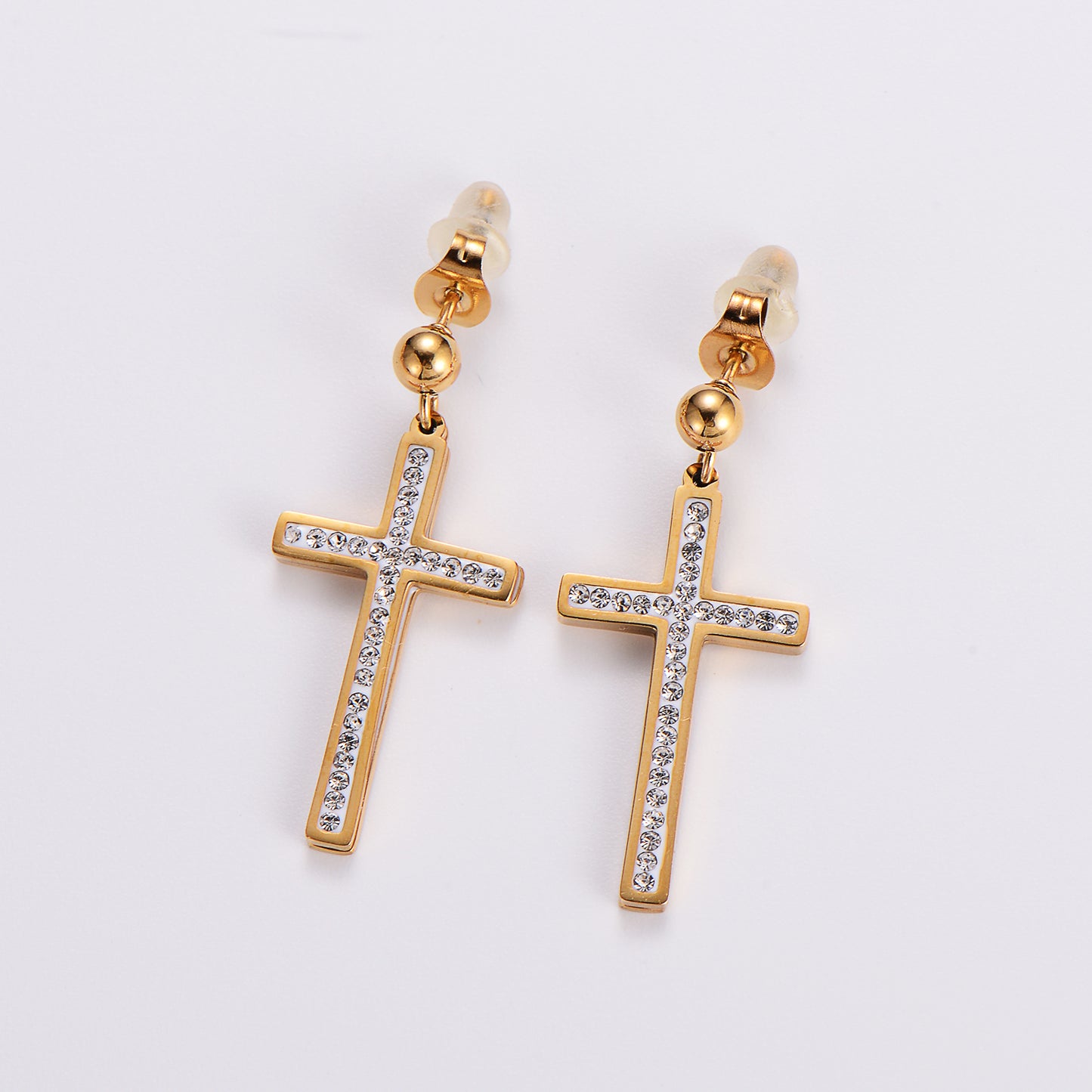 1 Pair Ig Style Simple Style Cross Plating Inlay Stainless Steel Rhinestones 18k Gold Plated Drop Earrings