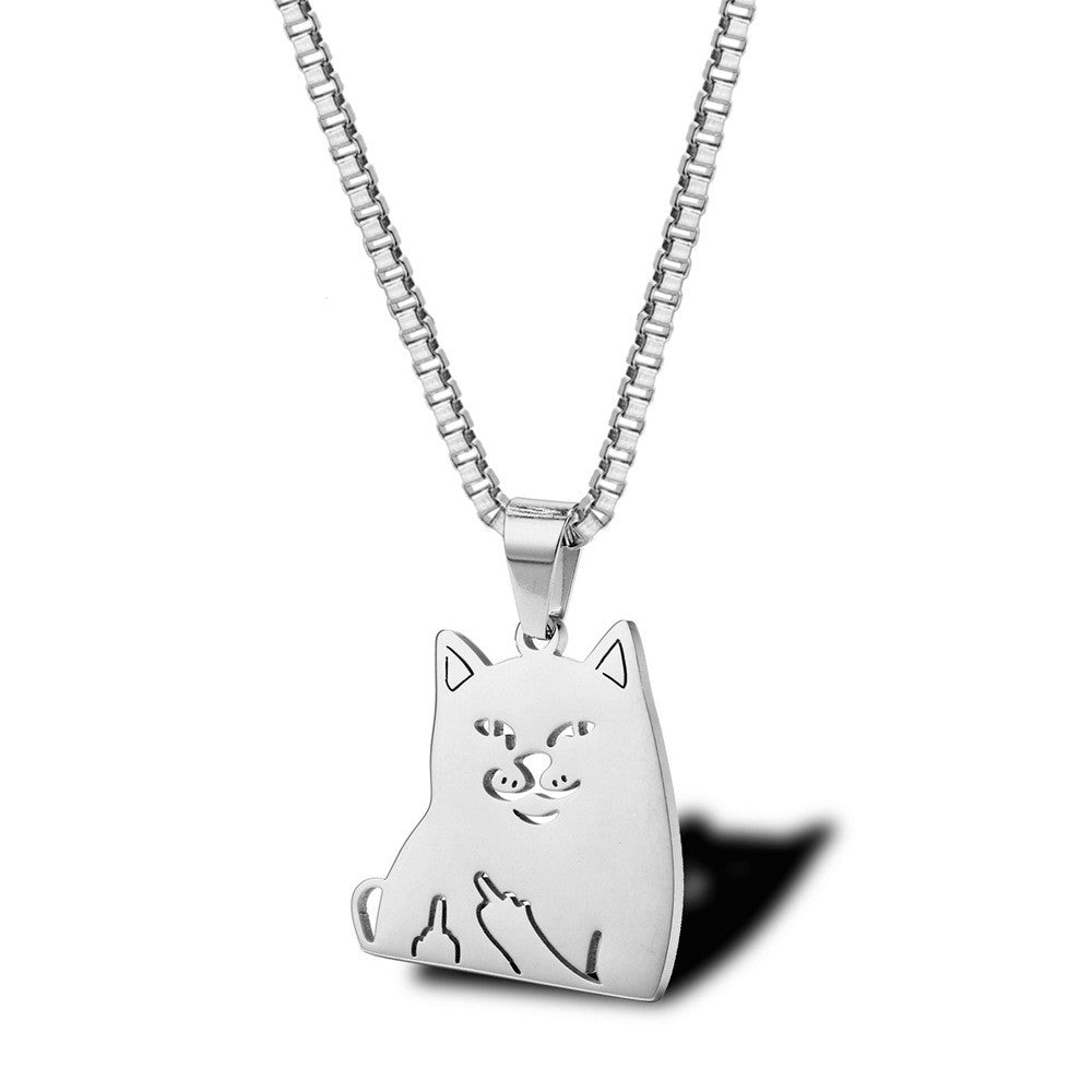 Hip-hop Funny Cat Stainless Steel Plating Pendant Necklace