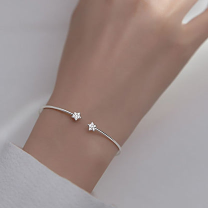 Elegant Star Solid Color Sterling Silver Plating Inlay Zircon White Gold Plated Bangle