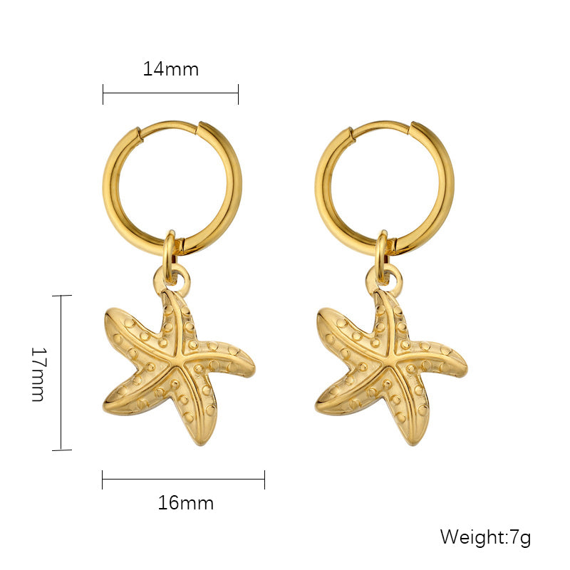 1 Pair Simple Style Classic Style Starfish Conch Shell Plating Stainless Steel Gold Plated Earrings