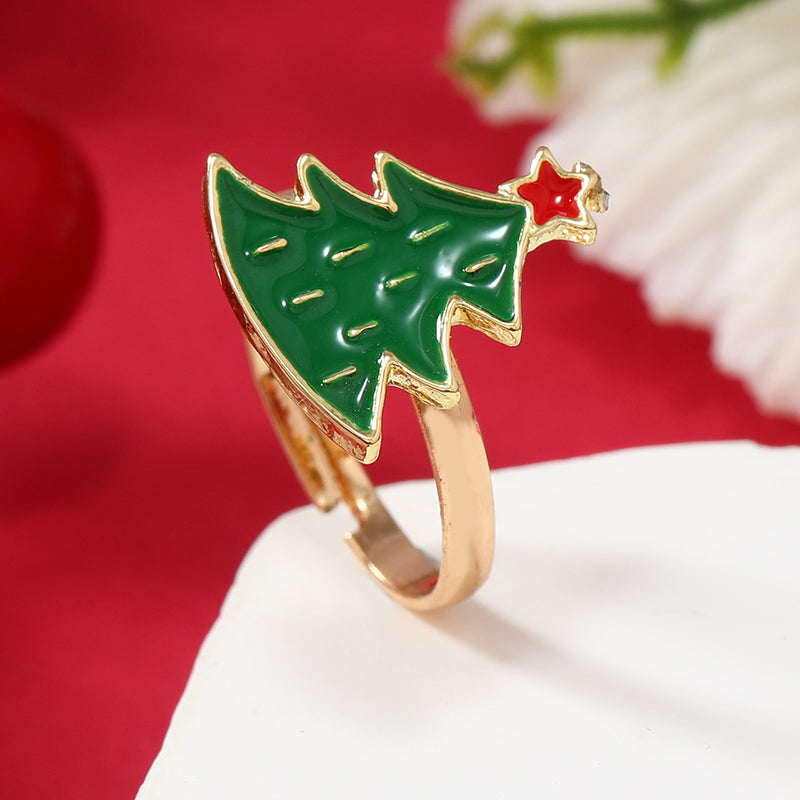 Princess Cute Christmas Tree Santa Claus Snowflake Alloy Plating Inlay Rhinestones Silver Plated Christmas Kid's Open Rings