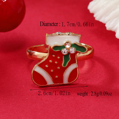 Princess Cute Christmas Tree Santa Claus Snowflake Alloy Plating Inlay Rhinestones Silver Plated Christmas Kid's Open Rings