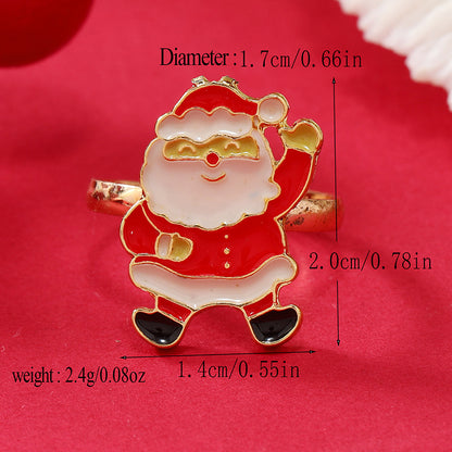 Princess Cute Christmas Tree Santa Claus Snowflake Alloy Plating Inlay Rhinestones Silver Plated Christmas Kid's Open Rings