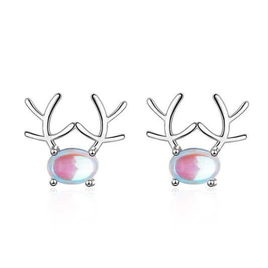 1 Pair Sweet Antlers Inlay Copper Moonstone Ear Studs