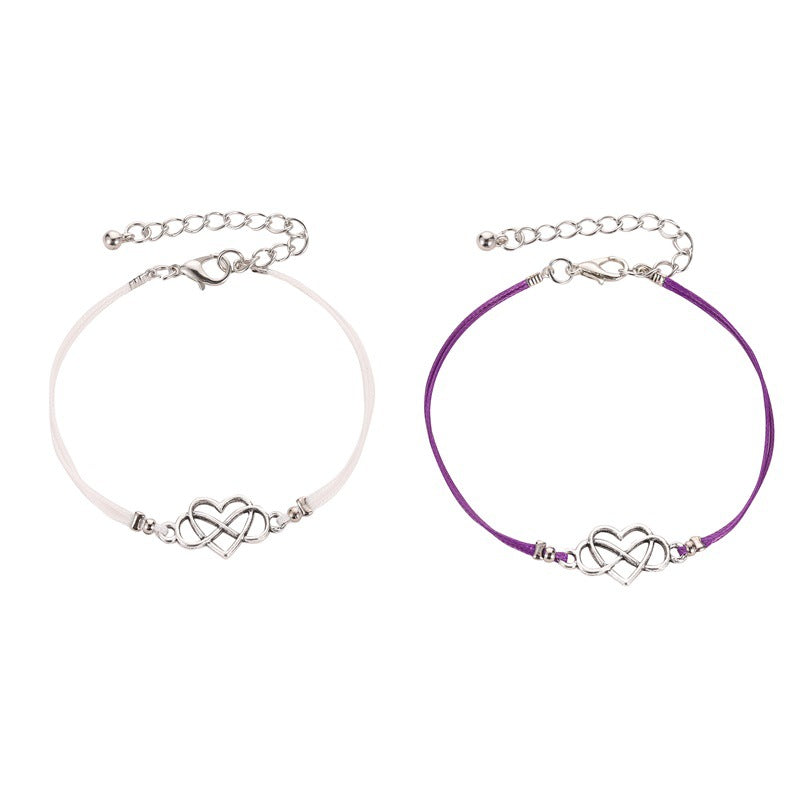 Simple Style Infinity Heart Shape Alloy Wax Line Plating Hollow Out Couple Bracelets