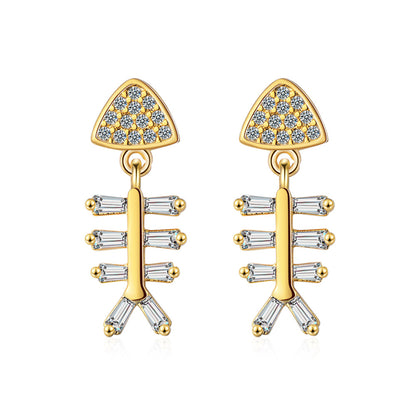 1 Pair Lady Fish Plating Inlay Copper Zircon 24k Gold Plated White Gold Plated Ear Studs