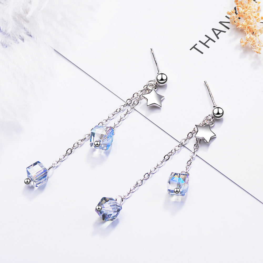 1 Pair Lady Star Tassel Plating Inlay Copper Artificial Crystal White Gold Plated Drop Earrings