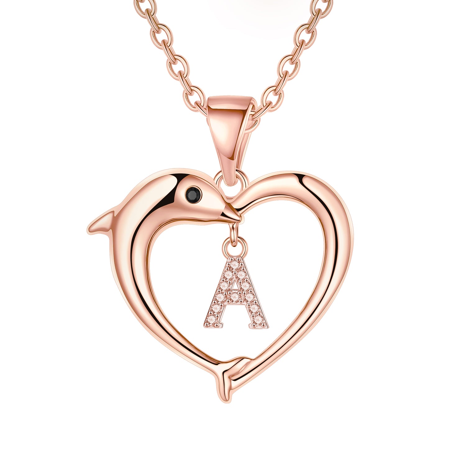 Lady Letter Dolphin Heart Shape Stainless Steel Copper Plating Inlay Zircon 14k Gold Plated Pendant Necklace