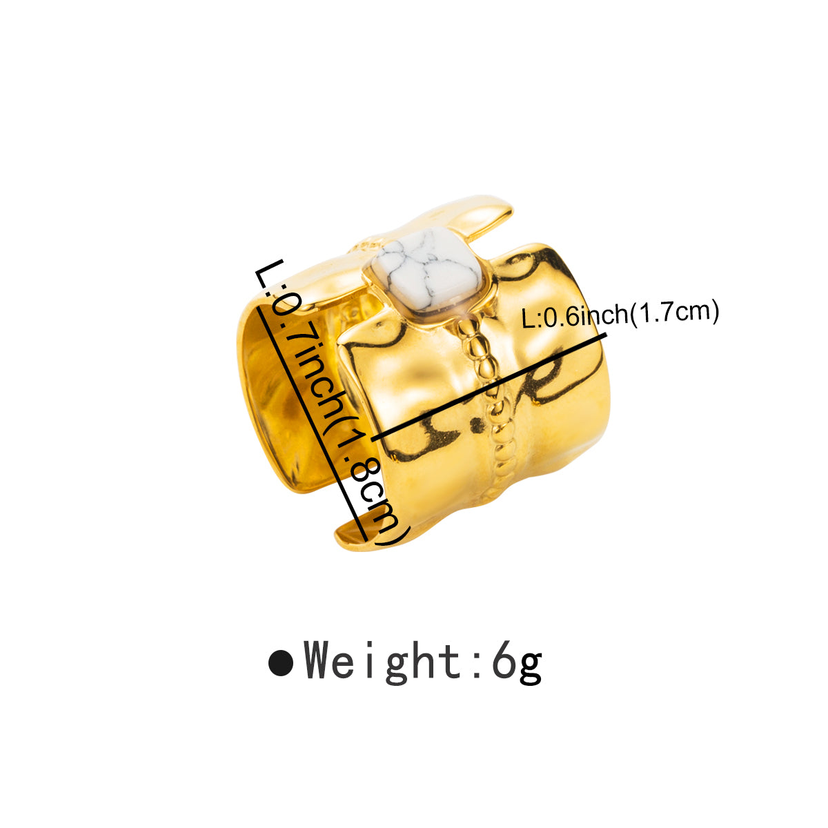 Modern Style Simple Style Square Stainless Steel Inlay Natural Stone Wide Band Rings Open Rings