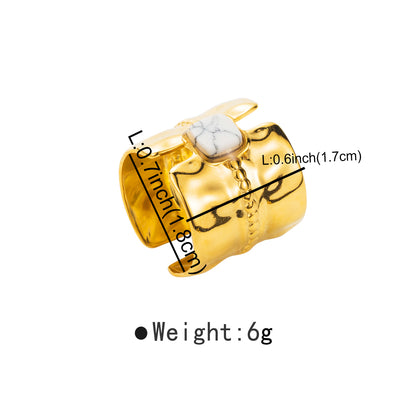 Modern Style Simple Style Square Stainless Steel Inlay Natural Stone Wide Band Rings Open Rings