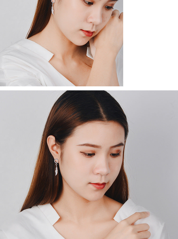 1 Pair Simple Style Feather Plating Inlay Copper Zircon White Gold Plated Drop Earrings