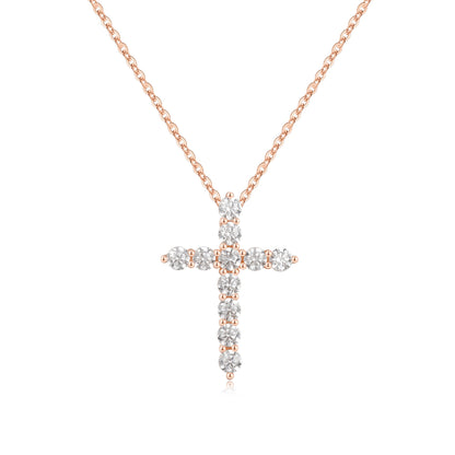 Simple Style Cross Sterling Silver Plating Inlay Zircon 14k Gold Plated Rose Gold Plated Silver Plated Pendant Necklace