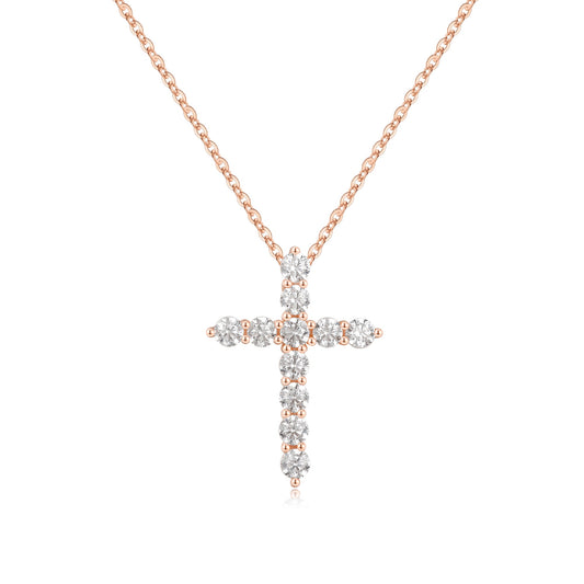 Simple Style Cross Sterling Silver Plating Inlay Zircon 14k Gold Plated Rose Gold Plated Silver Plated Pendant Necklace