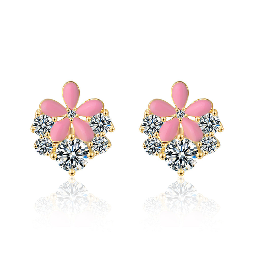 1 Pair Elegant Luxurious Commute Flower Epoxy Plating Inlay Copper Zircon White Gold Plated Ear Studs