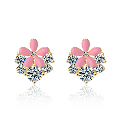 1 Pair Elegant Luxurious Commute Flower Epoxy Plating Inlay Copper Zircon White Gold Plated Ear Studs