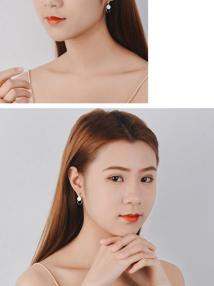 1 Pair Simple Style Round Epoxy Inlay Copper Zircon Drop Earrings