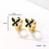 1 Pair Sweet Maple Leaf Heart Shape Butterfly Stainless Steel Plating Inlay Shell Gold Plated Hoop Earrings