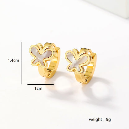 1 Pair Sweet Maple Leaf Heart Shape Butterfly Stainless Steel Plating Inlay Shell Gold Plated Hoop Earrings