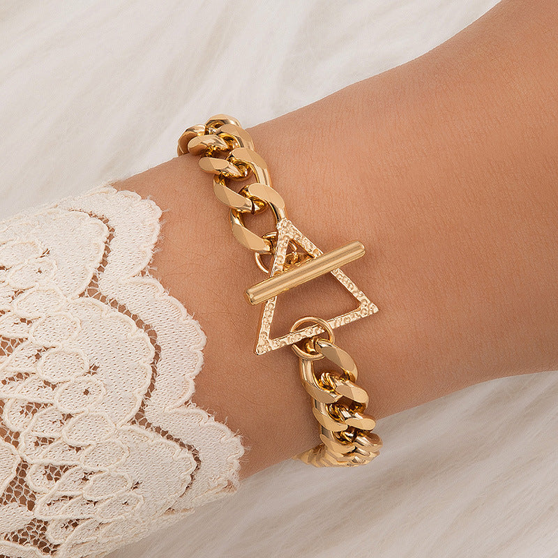 Simple Thick Chain Geometric Leaf Airplane Bracelet 4 Piece Set