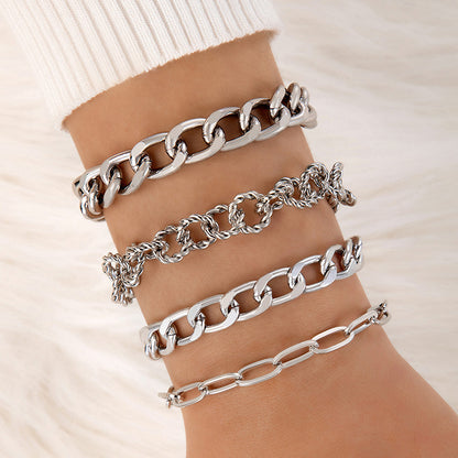 Simple Thick Chain Geometric Leaf Airplane Bracelet 4 Piece Set