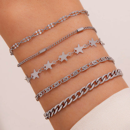 Simple Thick Chain Geometric Leaf Airplane Bracelet 4 Piece Set