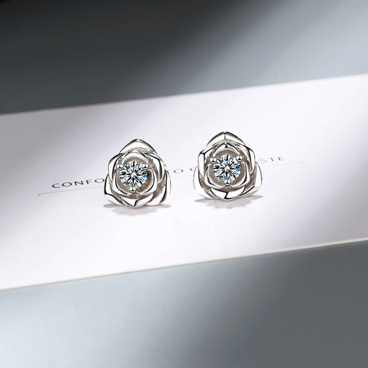 1 Pair IG Style Sweet Flower Inlay Copper Zircon White Gold Plated Ear Studs