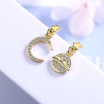 1 Pair Ig Style Star Moon Asymmetrical Plating Inlay Copper Zircon Drop Earrings